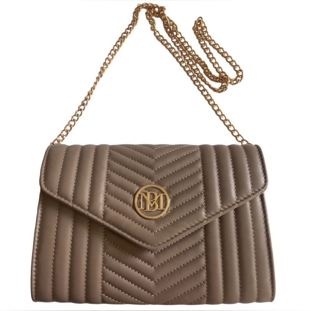 Badgley Mischka Quilted Crossbody Bag | Color Taupe | Vegan Leather